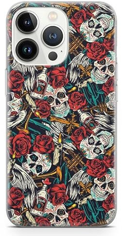 Rose Skull iPhone Phone Case Halloween Aesthetic Horror Spooky Gift - Gothic Skeleton Flowers Art Handyhülle (Design 1; iPhone 14)
