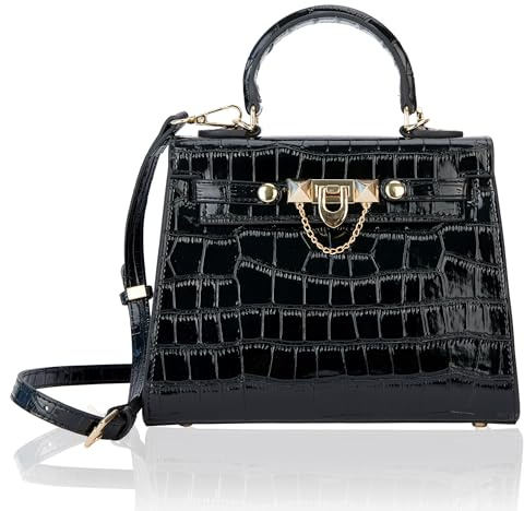 aiunone Umhängetasche für Damen – Handtasche mit Tragegriff oben, Krokodil-Druck, Leder, Schulterhandtaschen, Abend-Clutch, Schwarz