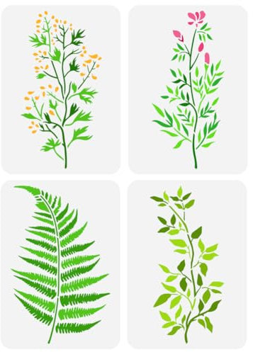 FINGERINSPIRE 4 Stück Blätter Blumen Schablone 21x29.7 cm Farnblatt Schablonen Kunststoff Sonnige Goldrute Farn Blumenmuster Schablone Wildblumenblatt Pflanzenschablone Für Heimwanddekoration
