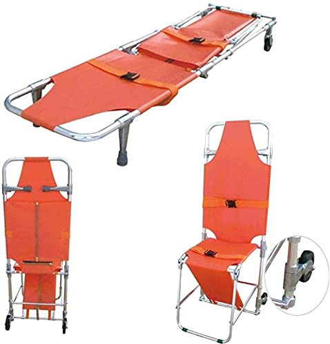 Tragbare Trage, Aluminium-Klappstuhl, Trage, Krankenwagen, einfach auf dem Boden zu transportieren, für die Evakuierung von Feuerwehrleuten, mit 2 Stützfüßen und 2 Führungsrädern 0106