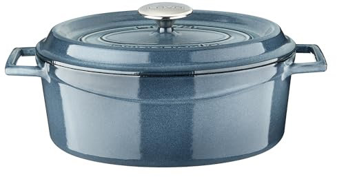 Lava Gusseisen Ovaler Topf Gusseisen mit massiven Griffen Premium-Serie Größe 23x29cm. Grau