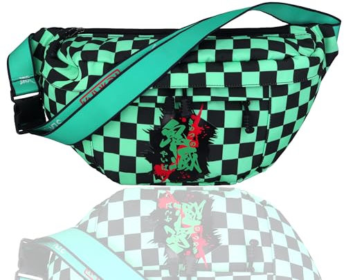 Roffatide Anime Demon Slayer Kamado Tanjirou Crossbody Fanny Pack für Männer Frauen Gürteltasche Hip Bum Bag Sling Tasche Brustbeutel Rucksack Grün/Schwarz