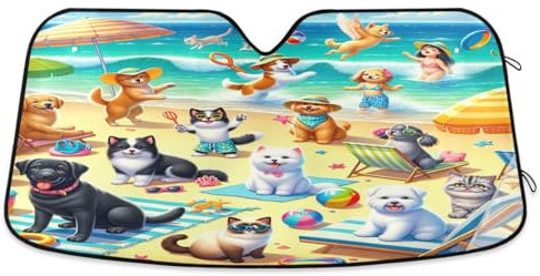 Parasol para parabrisas de automóvil, bloquea los rayos UV, perros y gatos en verano, playa, parabrisas delantero, parasol plegable, accesorios divertidos para coche, camión, SUV, 55 x 27.6 pulgadas