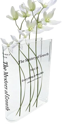 Buchvase für Blumen, klare Acryl-Buchvase, The Mystery of Growth, klare Blumen-Acrylvase, künstlerische Buch-förmige Vase, einzigartige Vase für Heimdekoration, Bücherregal-