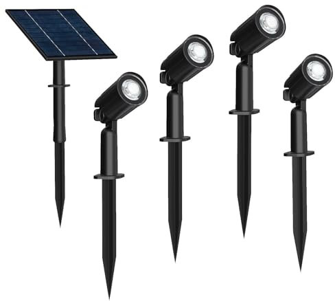 Planetitaly KIT 4 faretti LED pannello solare picchetto IP65 batteria ricaricabile sensore crepuscolare luce dimmerabile giardino (6000K)