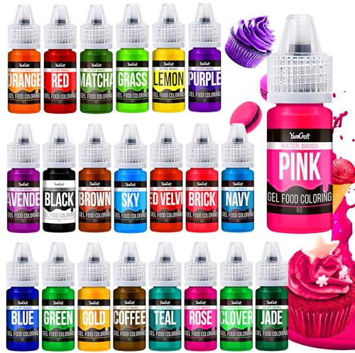 Food Coloring Gel Set - 22 Vibrant Color Gel Food Coloring for Cake Decorating, Baking, Easter Egg, Icing - Tasteless Food Color Dye for Fondant, Cooking, Slime, Airbrush - 6 g/Bottles