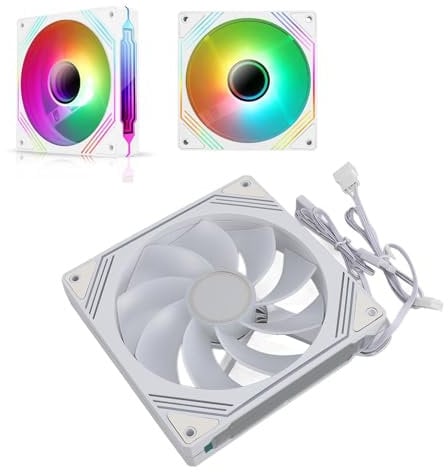 140mm ARGB PWM Chassis Fan, Addressable RGB Cooling Fan 5V 3PIN Connector, 650-1600RPM Speed, PWM Fan for CPU Cooler for Radiator PC Chassis, Quiet & Stable Cooling (Reverse White)