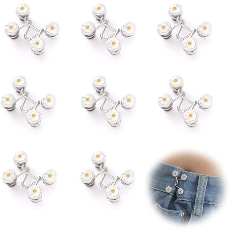 0XBIT Botones para Vaqueros, 8 Piezas Tensor de Cintura Jeans, Botones de Jeans, Hebilla de Cintura Ajustable, No Requiere Costura, para Ajustar la Talla del Pantalón
