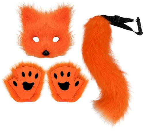 Tyuffghet Morgen Lieferbar mit realistischen pelzigen Handschuhen und Schwanz für Cosplay und festlichen Spaß (Orange, One Size)