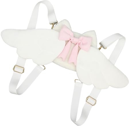 FUXIU Rucksack für kleine Mädchen, mit Flügel, Handtasche, Handy, Geldbörse, kleine Plüsch-Rucksäcke, Kinder, Schultasche für Mädchen, Cosplay