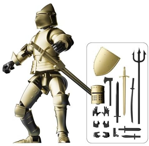 MEIEST Knight Armor Action Figure,Multi-Jointed Movable Robot Mannequin T13,Multiple Accessories, Desk Decoration, Creative Gifts (Golden)