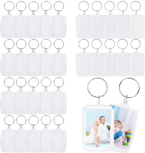 RAFIYU 30 Pcs Porte-Clés Photo en Acrylique, Porte Clés Cadre Photo Transparents, Rectangle Personnalisé Porte Clef pour Famille, Couples, DIY Souvenir Cadeaux