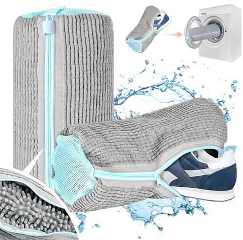 TZEKING 2 Stück Schuhwaschbeutel,39 * 19CM Wäschenetz Wäschesack, Wäschenetz Schuhe mit 360°-Reinigungsflaum, Wiederverwendbare Sneaker Waschbeutel, Schuh Wäschebeutel mit Reißverschlussfür Sneaker