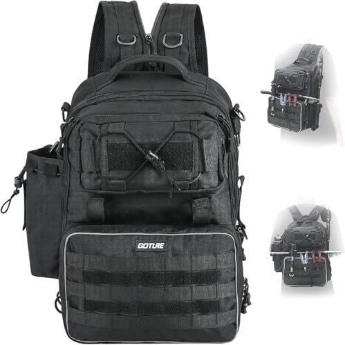 Goture – Sac à Dos de pêche, Sac à Dos d'accessoires de pêche avec Porte-Canne, Sac d'équipement de pêche en Eau salée, Sac à bandoulière d'extérieur