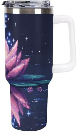 Xiputvl La fleur de lotus Fleurs Mug Isotherme Avec Paille - Pour Café Et Thé, Conserve La TempéSourisure Longtemps, Isolant En Acier Avec Couvercle Étanche 40oz