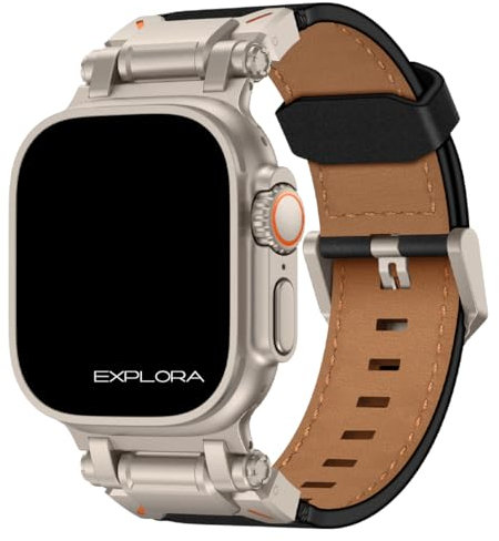 Correa de Cuero Prémium Explora para Apple Watch Ultra 2 - Ultra - SE - 10-9 - 8 (42 I 44 I 45 I 46 I 49 mm) (Titanio|Negro)