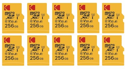 Kodak Pack de 10 Cartes Mémoire Micro SD 256 Go – Classe 10 – Haute Performance avec Adaptateurs pour Smartphones, Caméras, Tablettes et Consoles