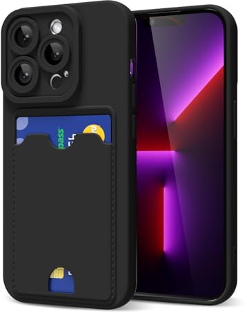 oakxco for iPhone 13 Pro Case with Card Holder, Cute Silicone Wallet Phone Case with Credit Card Slot, Soft Rubber Thin Slim Purse for Women Men with Shockproof Camera Cover Protection, Black