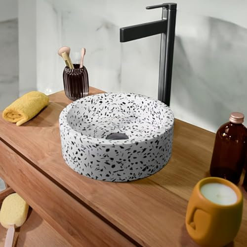 Océan Line Vasque Ronde à Poser en terrazzo crème, Arlequin Mini 30×30×10 cm
