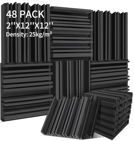 Knightsacoustic 48 Pack Acoustic Foam Panels, 2 X 12 X 12 Soundproofing Panels Sound Absorbing, Broadband Foam Sound Proofing Panels Soundproof Panels for Walls Studio Home Youtube Noise Cancelling