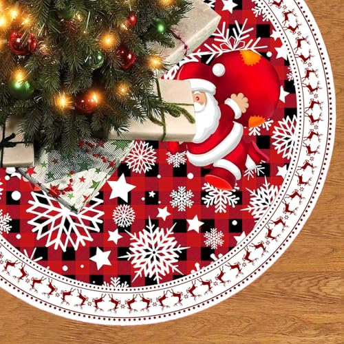 Chickwin Base Albero di Natale Stampa 3D, Gonna Albero di Natale Pelo Corto Tappeto Albero di Natale Decorazioni Albero Natale Tappeti per Natale Decorazioni Casa (150cm,Natale Rosso 3)