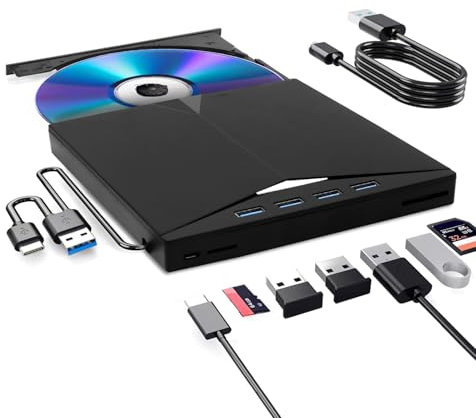 7 in 1 External Blu-ray DVD Drive - USB 3.0 Type-C Blu Ray Drive, Portable DVD/BD Player Blu Ray Burner Writer, Slim 3D CD DVD Burner Optical Bluray Drive for Laptop PC Desktop Windows XP/7/8/10