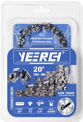 Yeerch 50,8 cm Sägekette 0,95 cm Teilung, 0,50 Zoll Stärke, 72 Treibglieder, E72 Kette passend für Stihl, Husqvarna, Poulan Pro und mehr, 50,8 cm Sägekette (Halbmeißel)