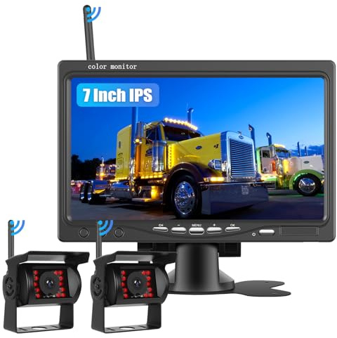 CAMECHO Wireless Reversing Camera Kit 7 inch 1080P Monitor with 2* Rear View Backup Camera Waterproof Night Vision Reverse Lines Blind Spot Warning for Car/Van/Truck/RV/Trailer/Bus/Pickup/Camper