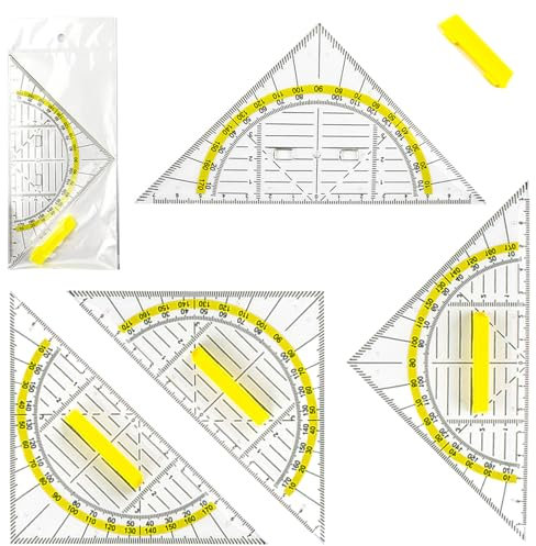Confezione da 4 righelli triangolari trasparenti, disegno squadrette nautiche matematica righello 18 cm bambino triangolo geometrico