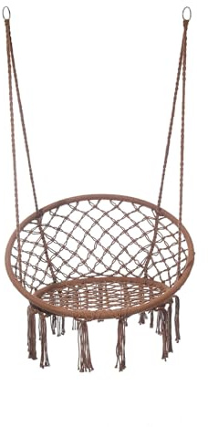 Rebecca Mobili Hängesessel, Schaukelstuhl, braun, aus Polycotton, für Außen- oder Innenbereich, robust, Boho-Stil, Maße HxBxT: 120 x 80 x 60 cm - Art. RE7176