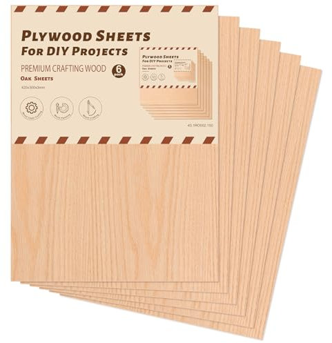 ROWOOD Pannelli in compensato di rovere rosso, 6 pezzi, 420 x 300 x 3 mm, A3, incisione laser, materiali per modellismo, fai da te, ideali per taglio laser, legno