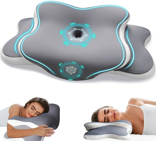 EvenVentric Neck Support Pillow - Cervical Pillow for Neck and Shoulder Pain, Memory Foam Pillow for Side, Back and Stomach Sleepers, with Cooling Removable Pillowcase, Grey