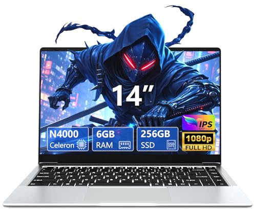 Ordenador Portátil Win 11 Pro, 14.1 Pulgadas PC Portátil 6GB RAM 256GB SSD, Portatil Celeron N4000 Processor, Laptop IPS 1980*1080 Pantalla 180°Flip, Mini-HDMI/USB3.0/BT4.2/TF Card Slot/Webcam