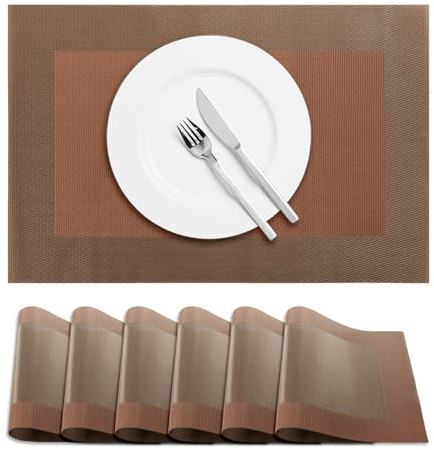 Terafeels 6er-Set Platzsets Abwaschbar – Tischsets Abwaschbar, Platzdeckchen Hitzebeständig, rutschfest Teller Untersetzer für Esstisch (Braun)