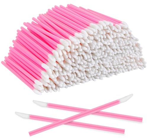 BQMEZRNUS 300PCS Disposable Lip Brushes, Pink lip wands | Velvety flocked tips for smooth application, multipurpose for lip gloss concealer eyeshadow, hygienic disposable beauty tool