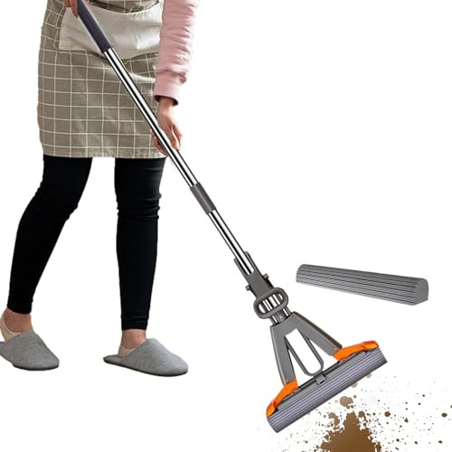 Sponge Mop for Floor Cleaning | Cleaning Tools with Self Draining - Absorbent Mop for Bathroom - for Tiles Laminated Marble Grease Stains Water Bathroom Bedroom