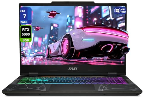 msi Cyborg 15 Gaming Laptop, Intel 7-240H, 32 GB DDR5 RAM, 1 TB PCIe SSD, 15.6 FHD (1920x1080) 144 Hz IPS Display, Nvidia G-Force RTX 5060, 4-Zone RGB Keyboard, W11 Pro, Translucent Black