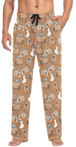 ALAZA Men's Pajama Bottoms Capybara Duck Carrot Cotton Pajama Pants for Men with Pockets Lounge Pants Sleepwear, S