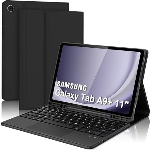 IVEOPPE Funda Teclado para Samsung Galaxy Tab A9+/A9 Plus 11 Pulgadas 2023 | Capa Keyboard Touchpad QWERTY Español Ñ, Bluetooth Magnético Desmontable Recargable Teclado con Portalápices, Negro