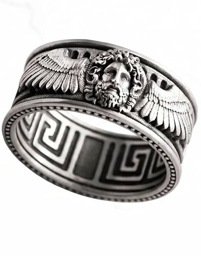 ZEUS Greek God Ring aus 925 Sterling Silber mit kraftvoller Götter Darstellung, markanter Unisex Silberring inspiriert von griechischer Mythologie, ausdrucksstarkes Statement Schmuckstück