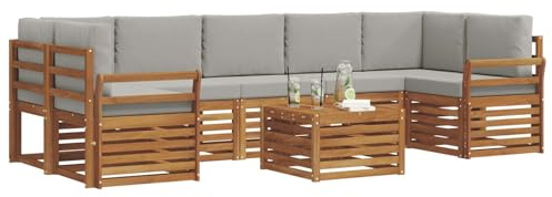 vidaXL Sofagarnituren 8 pcs Natürlich und Hellgrau Massivholz Akazie, Elegantes Garten-Sofa, modernes Lounge-Set für draußen, langlebige Terrasse, gemütliche Sitzmöbel