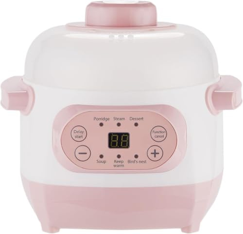Jenngaoo Cocotte Electrique 1 Litre, Mijoteuse Multifonctionnelle Entièrement Automatique avec Petit Insert en Céramique