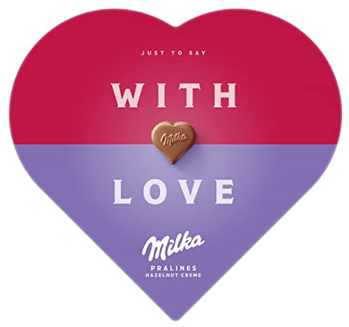 Milka Bombones de Chocolate con Leche de los Alpes, Rellenos con Crema de Avellana, Forma de Corazón, 165 g