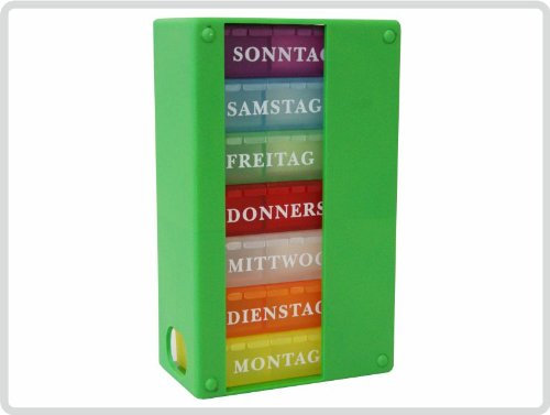 Sani-Alt Medikamentendosierer 7 Tage, 7 einzeln entnehmbare Tages-Dispenser, 3-geteilte Fächer mit Klappdeckel, Grün