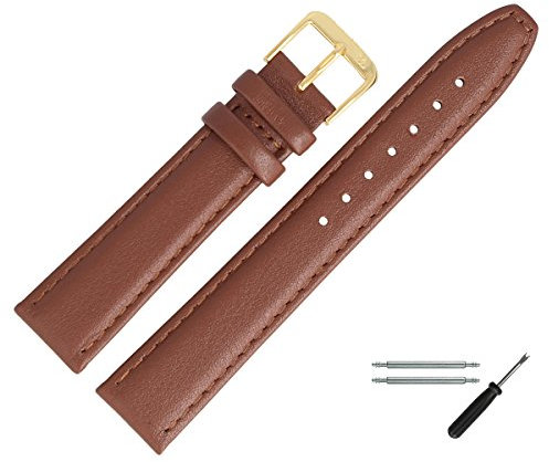 MARBURGER Uhrenarmband 18mm Leder Braun Gold Glatt Mit Naht - Montage Set 5191832000220