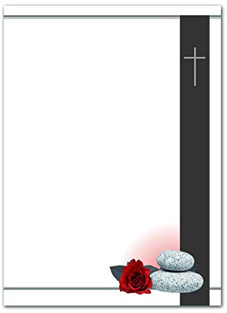25x Trauerpapier DIN A4 Motiv: Rose Steine Trauerkreuz - Briefpapier Trauer 297 x 210 mm - 90 g/m² Kondolenz Papier - Trauer Papiere by GUSTAV NEUSER