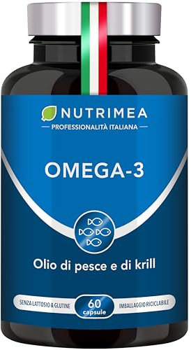 Omega 3 | Nuova Formula | Krill Antartico | Olio di Pesce | Antiossidante | Funzioni Cognitive e Salute del Cuore | Alta Concentrazione di EPA/DHA e Astaxantina | 60 Capsule | Nutrimea