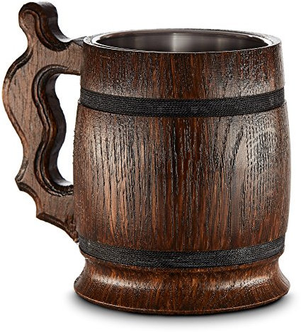 Grande Boccale da Birra in Legno di Rovere, Realizzato a Mano con Incredibile capacità Artigianale e Lavorazione di qualità, Rivestito in Metallo, Robusto, di Lunga Durata