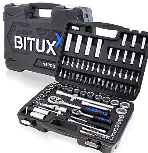 BITUXX 94 teiliges Steckschlüsselset Werkzeug Ratschenkasten Knarrenkasten Nusskasten mit Koffer Stecknüsse Ratsche Bits 6-Kant-Schlüssel Quergriff Torx