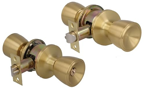 Amig - Schlosssatz im Becherstil | Mit Außenschlüssel | Eingangsnuss 60/70 mm | Quadratische Kante | Messing | Mattes Gold | Türstärke von 35 bis 45 mm